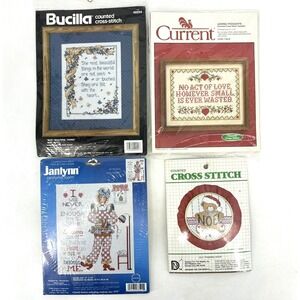 Lot 4 Counted Cross Stitch Kits Christmas Noel Love Heart Current Bucilla New